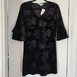 NWT The Vanity Room Velvety Black Floral Embossed Dress Small Wednesday Adams